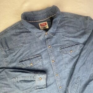 Wrangler Shirt Mens 3XL Blue Denim Western Snap Front Long Sleeve Casual